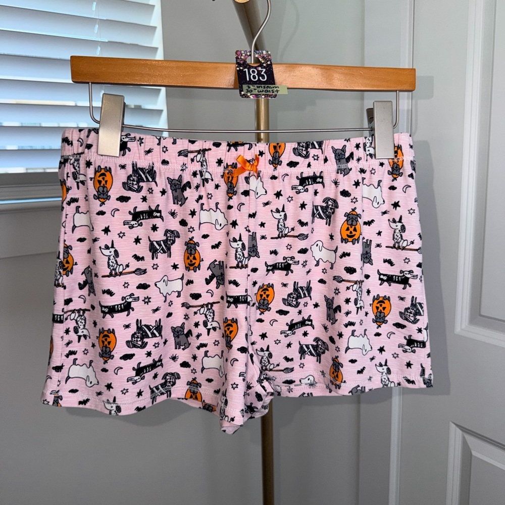 183. Jaclyn’s Intimates Women’s Pink Halloween Dog Print Athletic Lounge Shorts